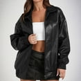 thumbnail image 1 of Dwaogom Womens Leather Jackets Casual Zip Up Trendy Bomber Motorcycle Jacket Women's Solid Flip Collar Fall And Winter Long Sleeve Fashion Leather Jacket Coat Tops with Pockets, 1 of 1