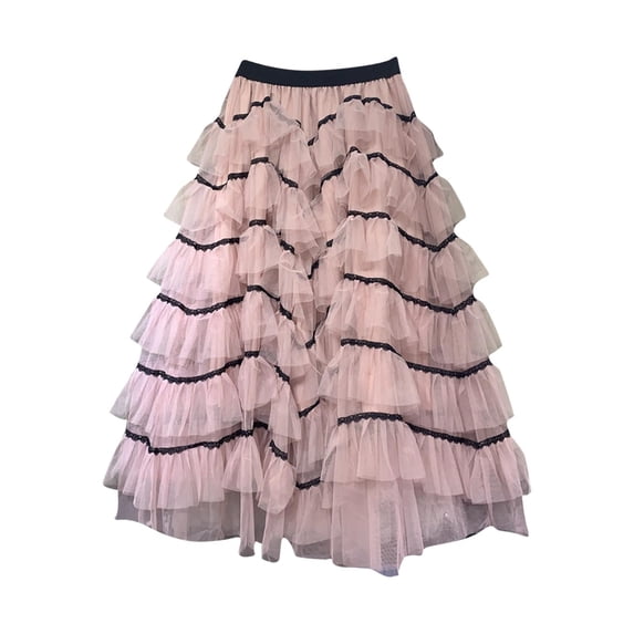 Dwaogom Womens Long Maxi Tulle Skirt 7 Layers A Line Ruffle Mesh High Waisted Tiered Layered Skirts Petticoat Woman Border Cake Skirt Net Yarn High Waist Slim Puffy Skirt