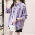 thumbnail image 1 of Dwaogom Womens Long Sleeve Plaid Shirts Flannel Collared Button Down Shackets Casual Rolled Up Boyfriend Blouses Tops Plaid Loose Long Sleeved Thin Casual Shirt Long Sleeved Lapel Shirt Coat, 1 of 3