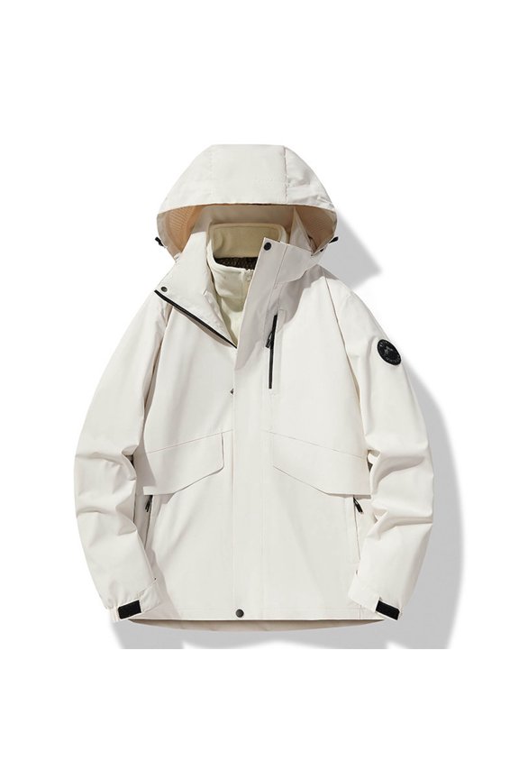 Womens Thick Waterproof Ski Jacket Windbreaker Winter Coat Fleece Inner Women's Solid Color Fall And Winter Outdoor Three In One Interchange Jacket Jacket Coat for Rain Snow Outdoor Hiking