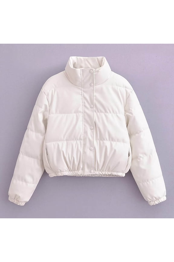Womens Winter Coats Warm Cotton Parka Jackets Ladies Padded Thermal Overcoat with Hooded and Windproof Outerwear Solid Color Faux Leather Cotton Jacket Long Sleeved Hooded Casual Jacket