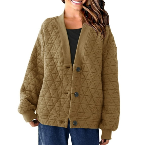 Dwaogom Womens Winter Long Sleeve Solid Color Retro Loose Thicken Coat Top Summer Coat For Ladies Jacket Coats With Pockets