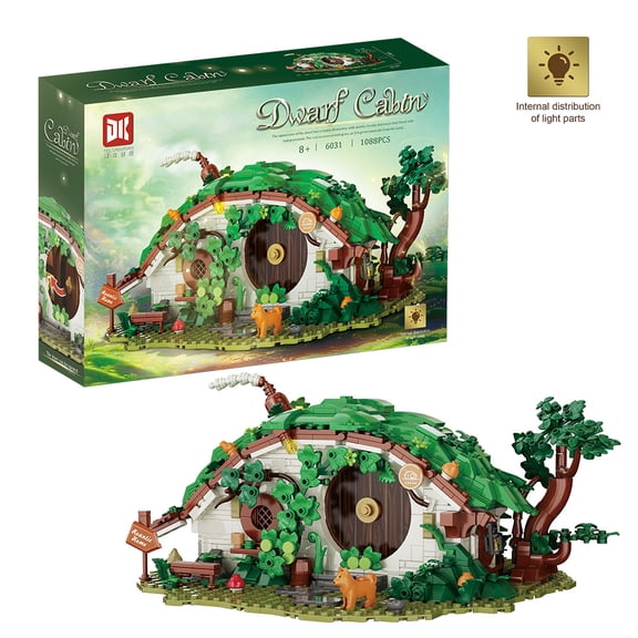 Dwarf Cabin Building Sets 1088PCS Hobbit House Model Kit with LED Light DIY Construction Toys 8+ for Kids and Adults