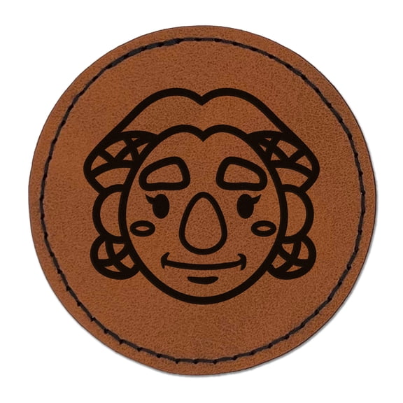 Dwarf Female Character Face 2.5" Faux Leather Round Engraved Iron-On Patch - Brown