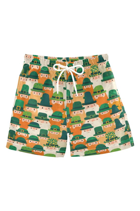 Dwarf Green Hat Pattern Swim Trunks Quick Dry Beach Pool Board Shorts Lightweight Stylish Print Sizes 2T to XL