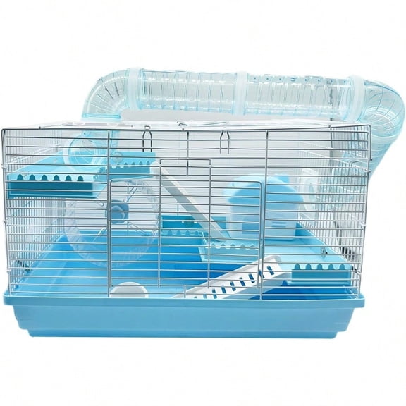 Dwarf Hamster Cage Small Hamster Habitat Mouse Home Small Animal Cage With Tube Exercise Wheel Hut Rat Habitat For Gerbils Mice 18.5x11.8x11.8 Blue