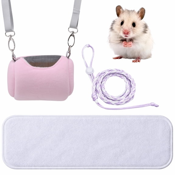 Dwarf Hamster Carrier Pouch with Liner and Adjustable Lightweight Tether, Breathable Soft Travel Bag for Small Pets, Pink