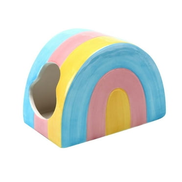 Dwarf Hamster Hideout Adorable Cartoon Shape Hamster House Chinchilla Mini Hut Small Animal Ceramic Hideout Cave (Rainbow)