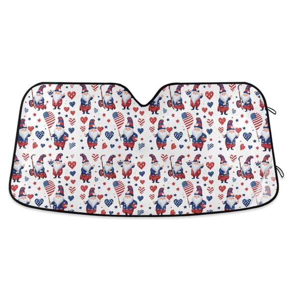 Dwarf Heart American Flag Car Windshield Sun Shade Foldable Car Front Window Visor Heat and UV Protection 53x23.5