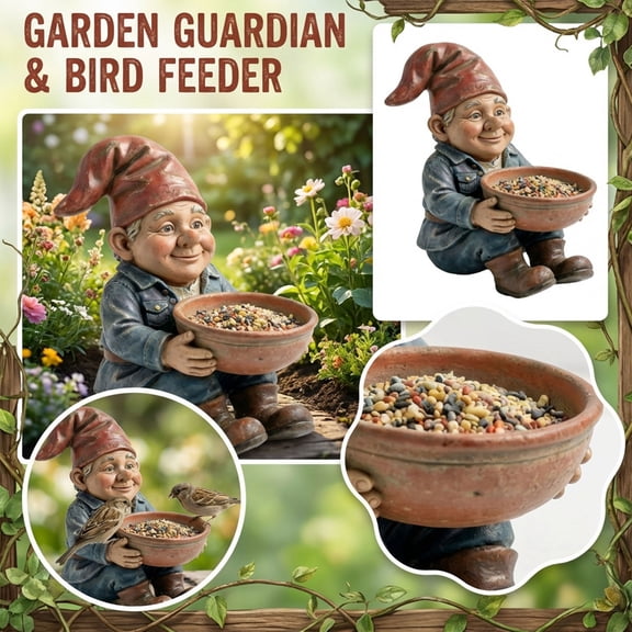 Dwarf Labor Garden Outdoor Bird Feeder, European Style Resin Dwarf Labor Art for Courtyard and Balcony, Decorative Wildlife Feeder for Patio, Yard, Whimsical