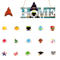 Dwarf Magnetic Wooden Interchangeable Holiday Home Decor, Hanging Tag Ornament with 15 Changeable Designs, Magnetic Wood Sign for Seasonal and Festive Indoor Decorations,A