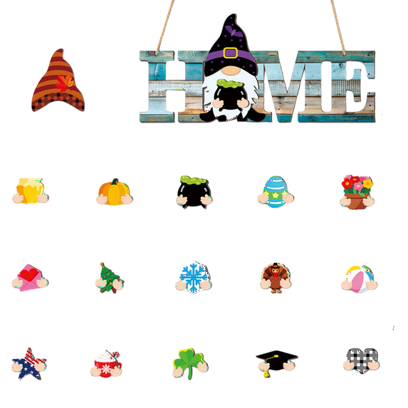 Dwarf Magnetic Wooden Interchangeable Home Decor Sign - 1Pc Sign With 15 Replaceable Ornaments, Seasonal Holiday Decoration For Home, Living Room, Bedroom, Office, Teens & S