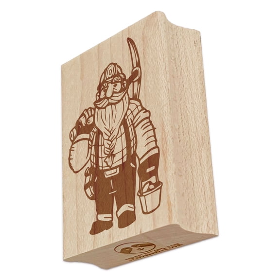 Dwarf Miner with Pickaxe Rectangle Rubber Stamp Stamping Scrapbooking Crafting - Small 1.7in