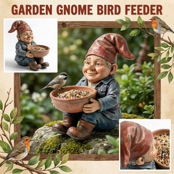 Dwarf Worker Garden Bird Feeder - Set of 2 Outdoor Resin Decorations with Fairy Tale Design for Yard, Balcony & Patio, Weather-Resistant Bird Feeding Station