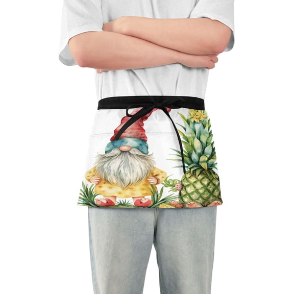 Dwarf and Pineapple Server Apron with 3 Pockets Waterproof Waitress Waist Short Apron for Man Woman 12 Inches