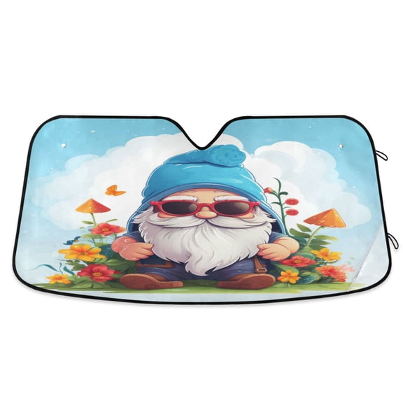 Dwarf in Flowers Car Windshield Sun Shade Foldable Car Front Window Visor Heat and UV Protection 53x23.5