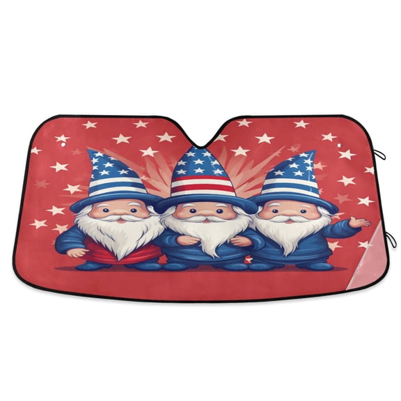Dwarf with American Flag Hat Car Windshield Sun Shade Foldable Car Front Window Visor Heat and UV Protection 53x23.5