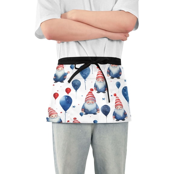 Dwarf with Hat and Balloon Server Apron with 3 Pockets Waterproof Waitress Waist Short Apron for Man Woman 12 Inches