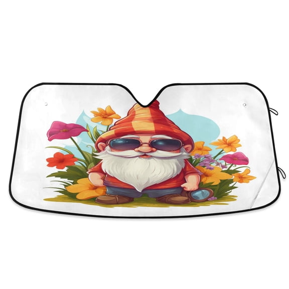 Dwarf with Sunglasses Car Windshield Sun Shade Foldable Car Front Window Visor Heat and UV Protection 55x27.6