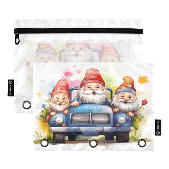 Dwarfs Driving Car 2 Pack Pencil Pouch for 3 Ring Binder Smooth Zipper Folders with Pockets Clear Window Pencil Case