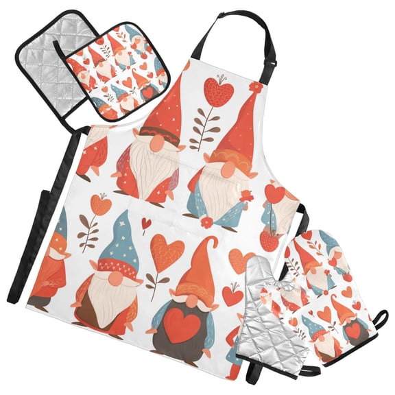 Dwarfs Plant Heart 5 Pcs Kitchen Set Heat Resistant Oven Mitts and Non-Slip Pot Holders with Adjustable Cooking Apron