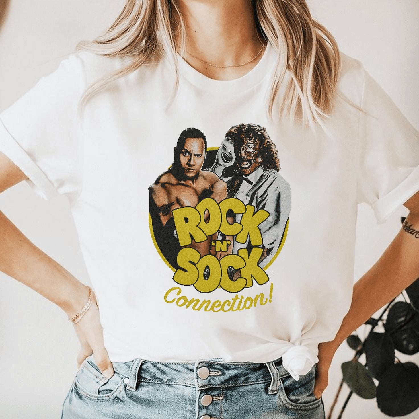Dwayne Mick Foley Rock N Sock Connection WWE Wrestling Fan Unisex T