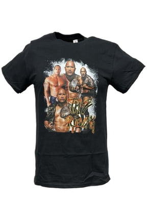 Dwayne The Rock Johnson Four Poses Black WWE T-shirt