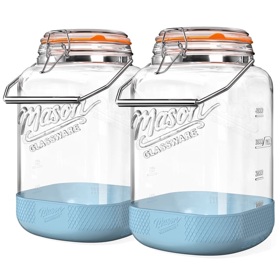Dwbligt 2 Pack 1.5 Gallon Glass Jar With Airtight Lid, Square Large Mason Jars Wide Mouth with Scale Marks and Stainless Steel Handle-Glass Storage Containers for Cookie