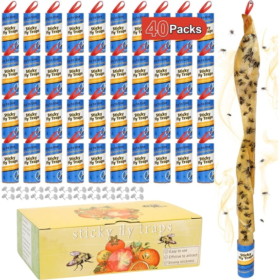 Dwcom 40 Pack Fly Trap, Fruit Fly Traps Indoor for Home, Fly Catcher Fly Strips Fly Tape Fly Paper Fly Ribbon Fly Traps Outdoor, Flying Insect Trap, Gnat Trap for Bug, Insect, Pest, Mosquito