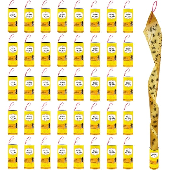 Dwcom 40 Packs Fly Strips, Fly Traps Indoor/Outdoor for Home Hanging, Fly Ribbon Tape Paper, Sticky Gnat Killer Traps Catcher for Fruit Flies, Bug, Insect, Pest, Mosquito, Plant