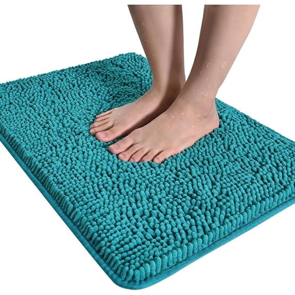 DweIke Chenille Bathroom Mats With Non-Slip Backing Machine Washable Indoor Durable Rug 20"x30",Teal