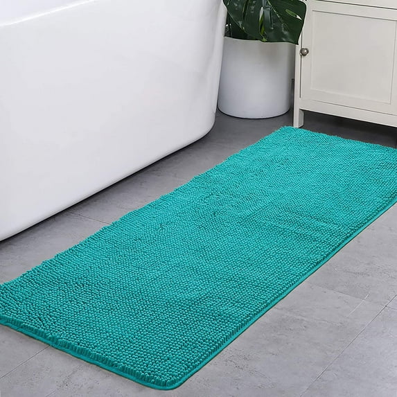 DweIke Chenille Bathroom Mats With Non-Slip Backing Machine Washable Indoor Durable Rug 24"x60",Teal