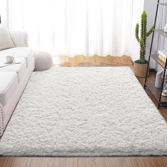 Dwelke Fluffy Area Rug Soft Shaggy Rugs for Bedroom Living Room Carpet , 5'x8',Cream White