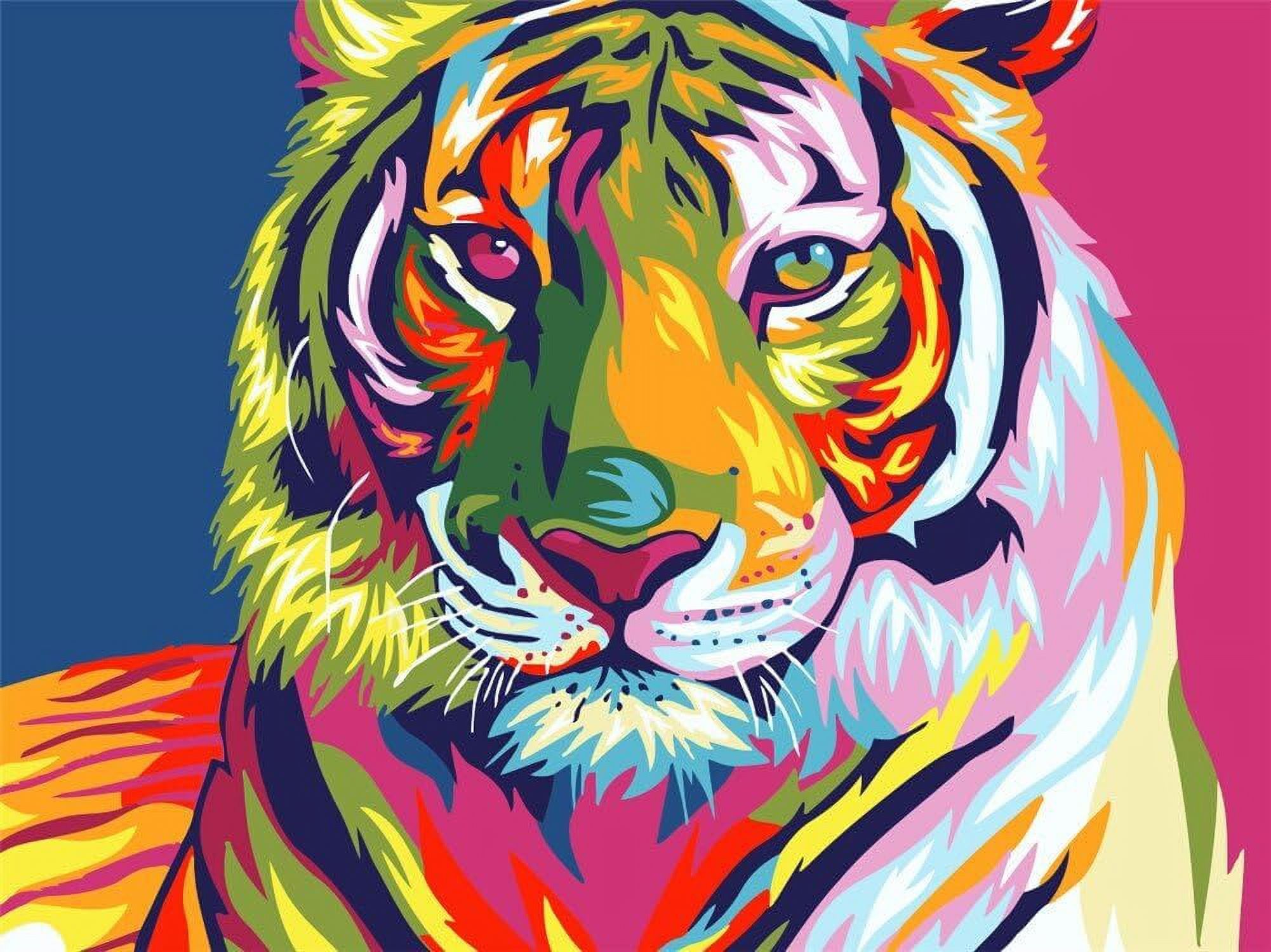 DweIke Paint By Numbers DIY Acrylic Painting Kit For Kids & Adults Beginner  – 16” x 20” Color Tiger Pattern (Frameless) 