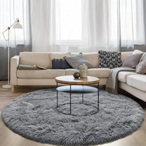 DweIke Round Rug for Bedroom,Soft Shaggy Area Rugs for Living Room Decor,Fluffy Circle Carpets for Nursery,4'x4',Gray