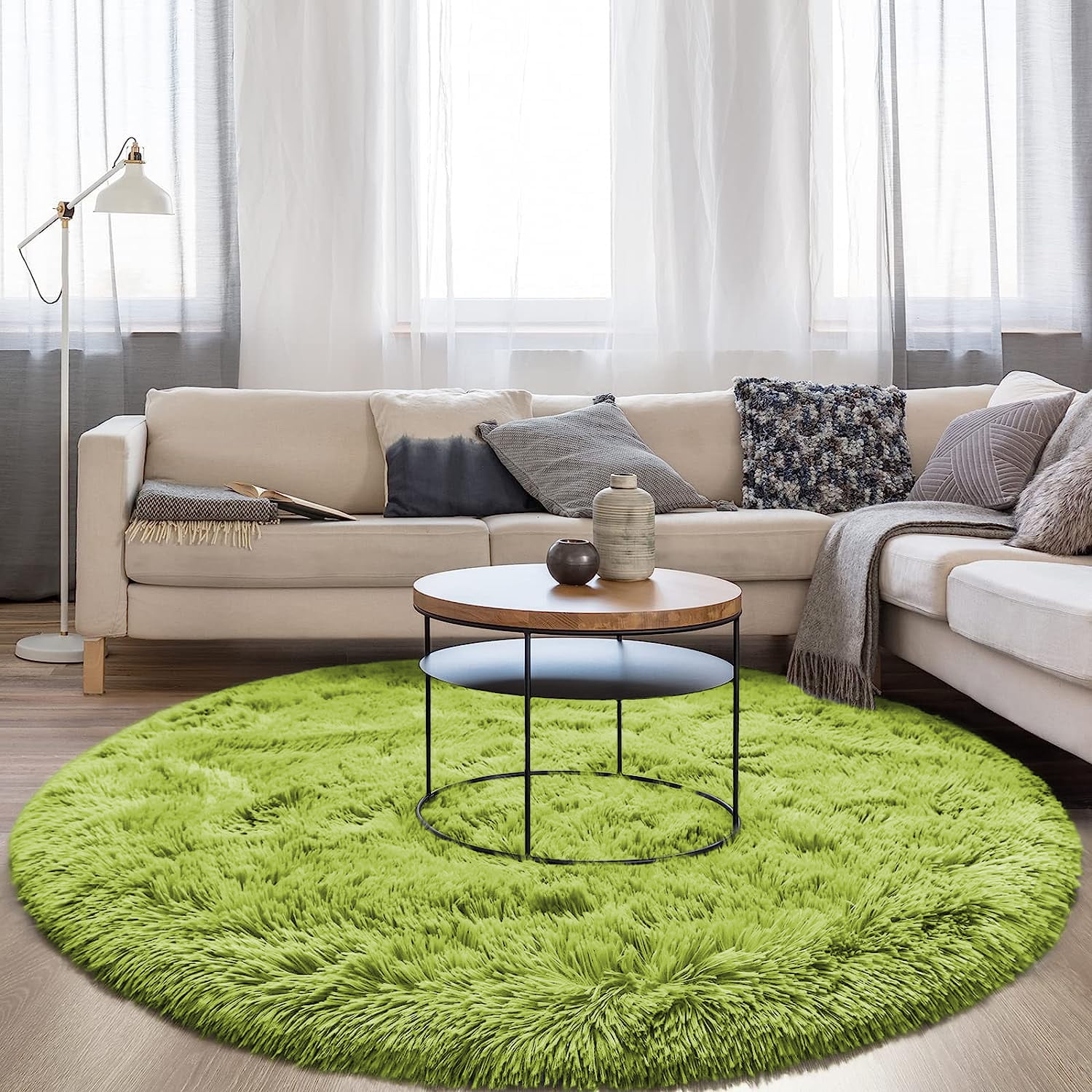 DweIke Round Rug for Bedroom,Soft Shaggy Area Rugs for Living Room Decor,Fluffy Circle Carpets for Nursery,5'x5',Grass Green
