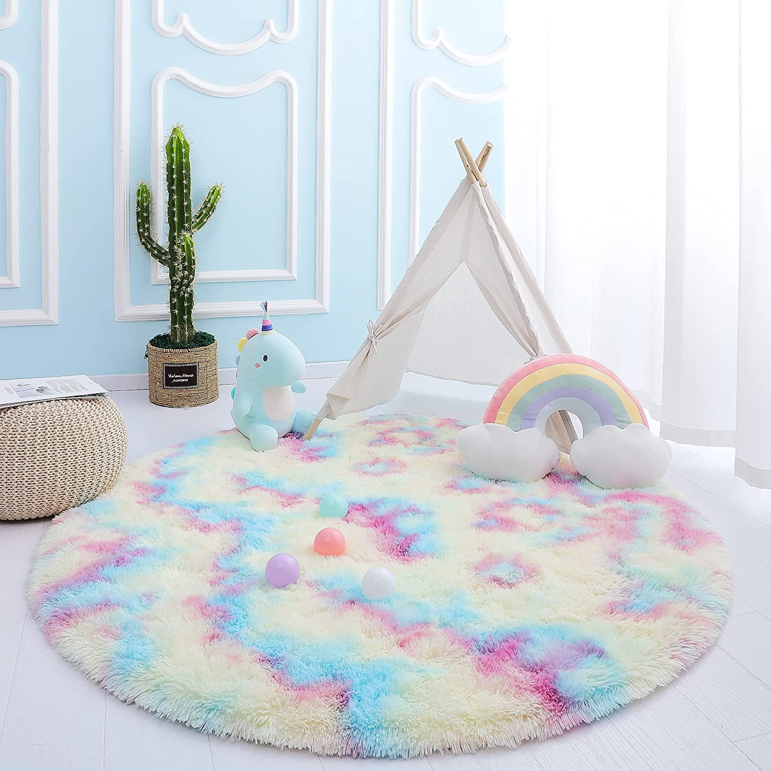 DweIke Round Rug for Bedroom,Soft Shaggy Area Rugs for Living Room ...