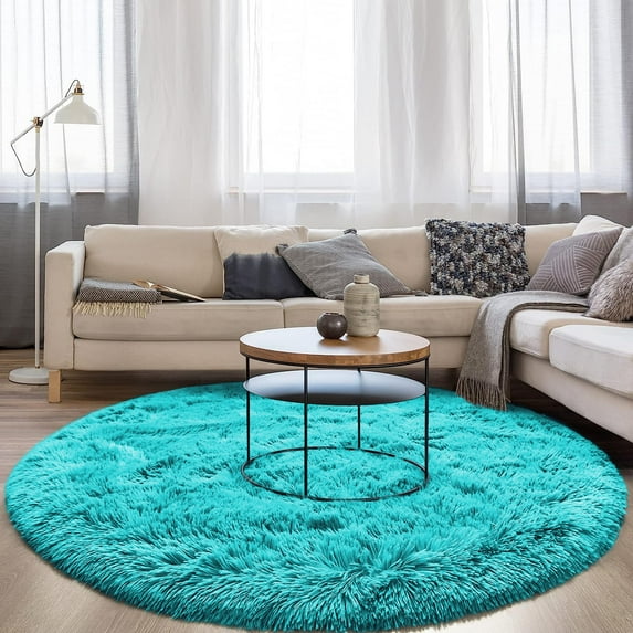 DweIke Round Rug for Bedroom,Super Fluffy Circle Rugs for Baby Nursery,Furry Carpet for Children Kids Room,Cute Soft Shaggy Area Rug for Girls Home Decor For Dorm,6'x6',Blue