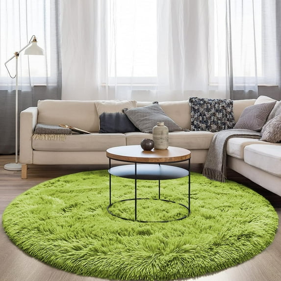 DweIke Round Rug for Bedroom,Super Fluffy Circle Rugs for Baby Nursery,Furry Carpet for Children Kids Room,Cute Soft Shaggy Area Rug for Girls Home Decor For Dorm,6'x6',Chartreuse