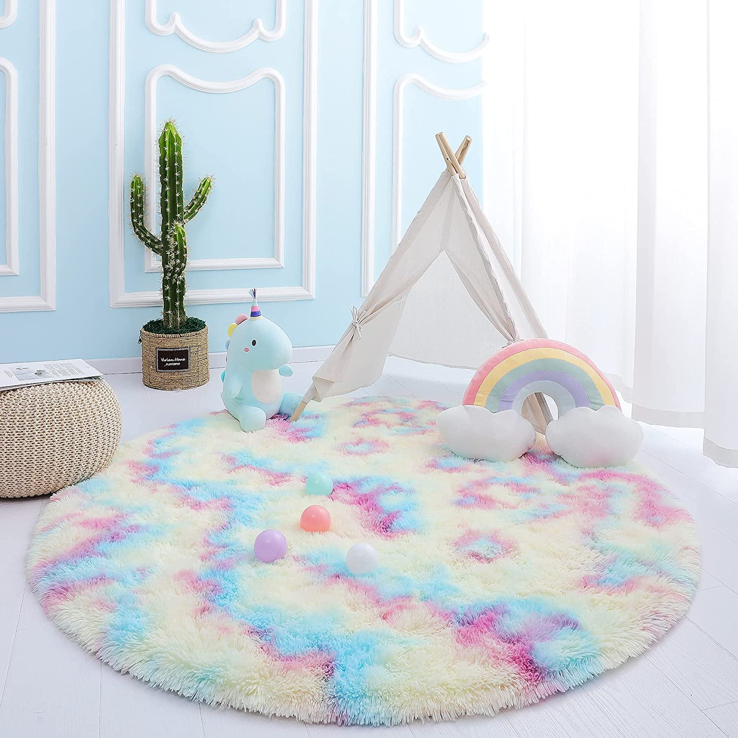 Round Rainbow Bedroom Rug for Girls, Pink Fluffy Nigeria Ubuy