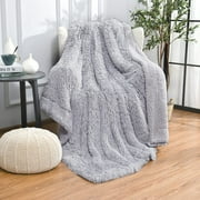 DweIke Shaggy Throw Blanket with Sherpa Warm Underside,Super Soft Cozy Large Plush Fuzzy Blanket,50x60,Light Gray