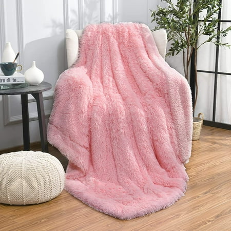 DweIke Shaggy Throw Blanket with Sherpa Warm Underside,Super Soft Cozy Large Plush Fuzzy Blanket,50"x60",Pink