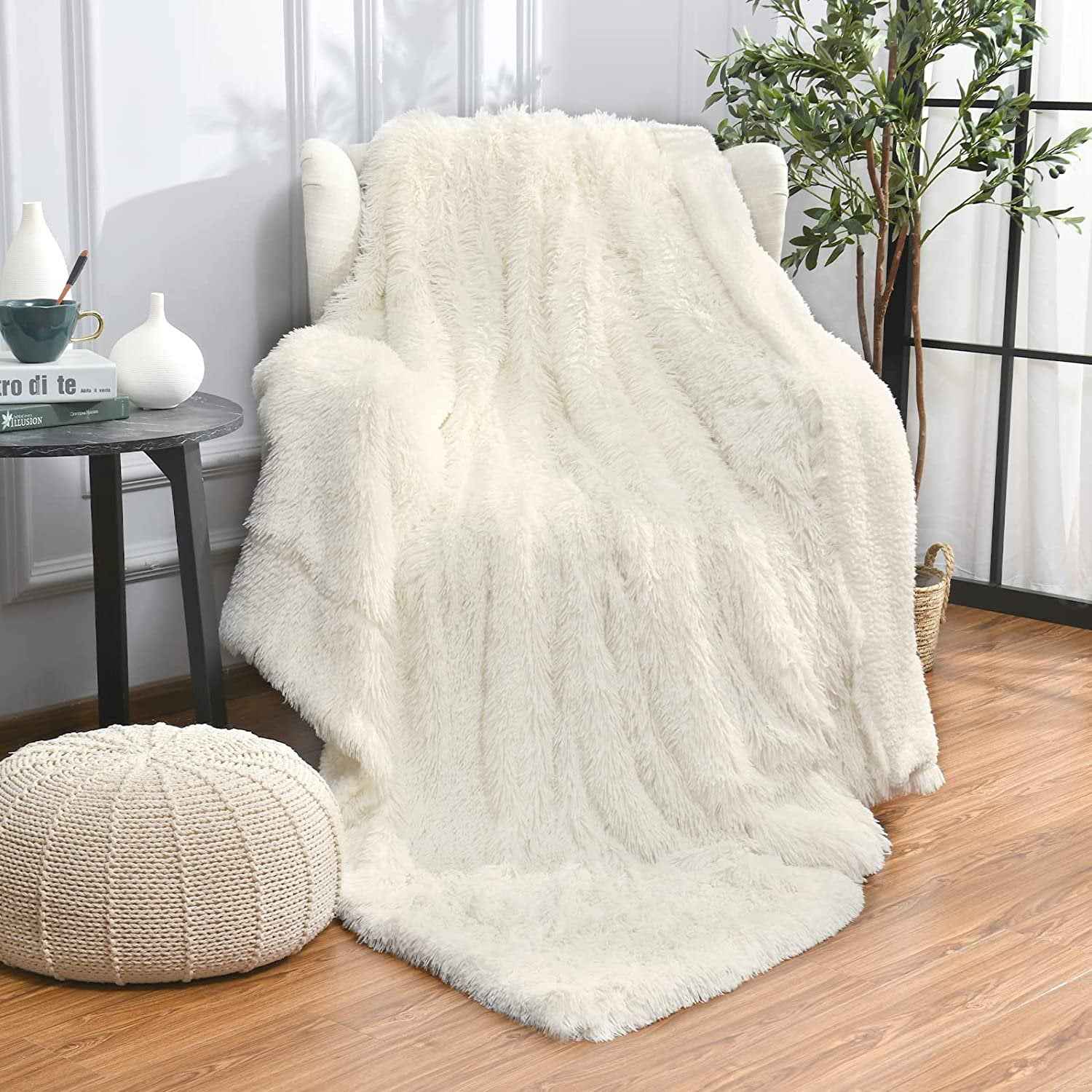DweIke Shaggy Throw Blanket with Sherpa Warm Underside,Super Soft Cozy Large Plush Fuzzy Blanket