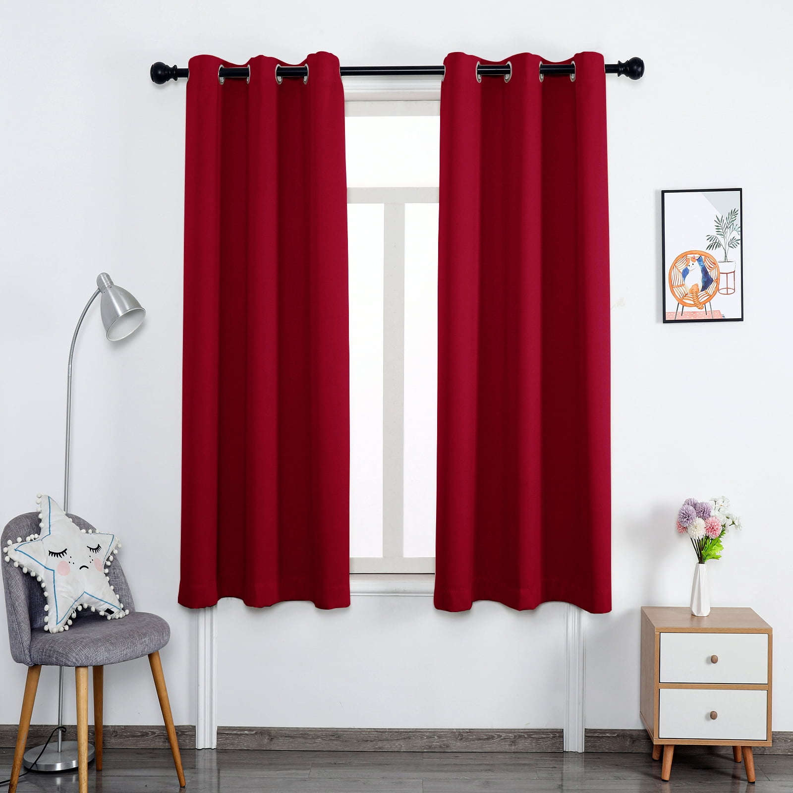 DweIke Thermal Insulated Grommet Blackout Curtains for Bedroom,2 Panels,42"x63",Wine Red