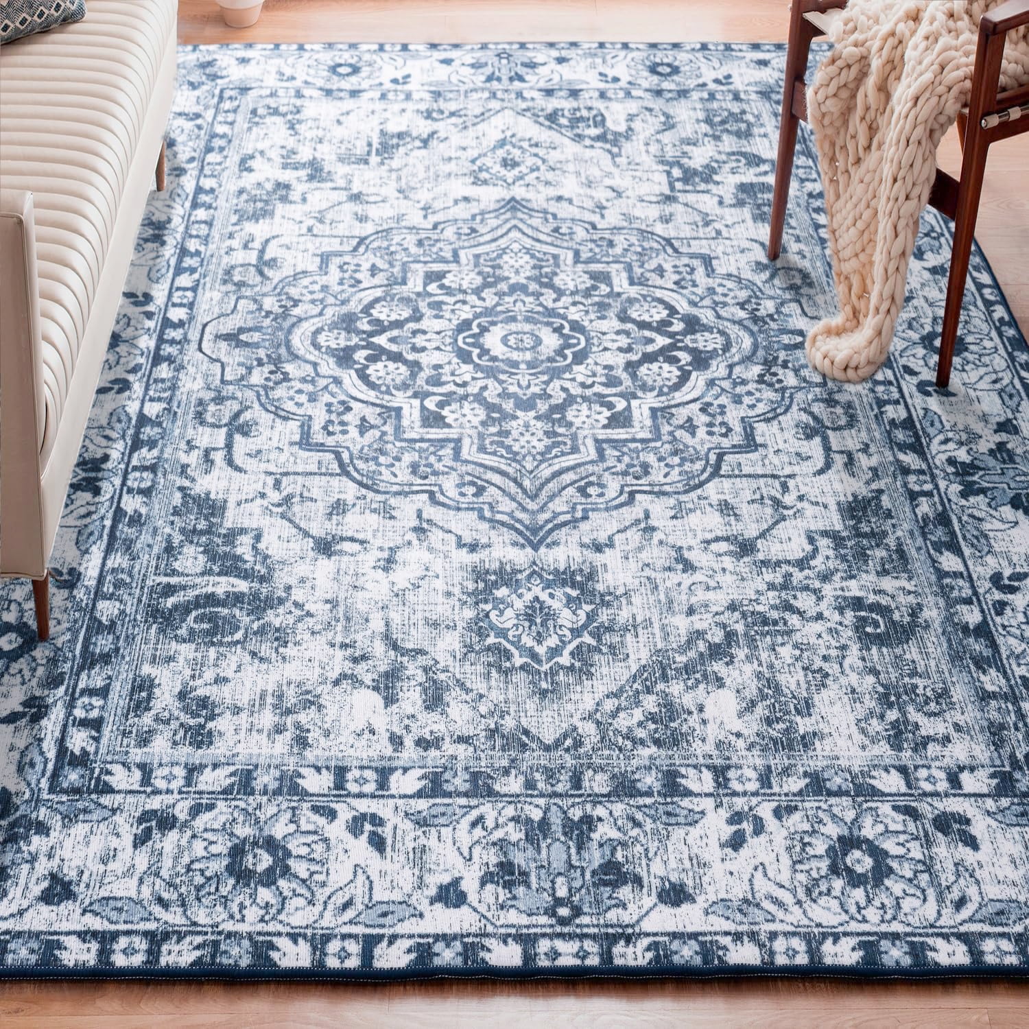 DweIke Traditional Vintage Overdyed Retro Accent Rug,NonSlip Boho