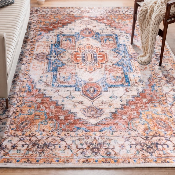 DweIke Traditional Vintage Overdyed Retro Accent Rug,Non-Slip Boho Ethnic Retro Non-Shedding & Easy Care Carpet for Living Room/Bedroom 4'x6' Light Orange