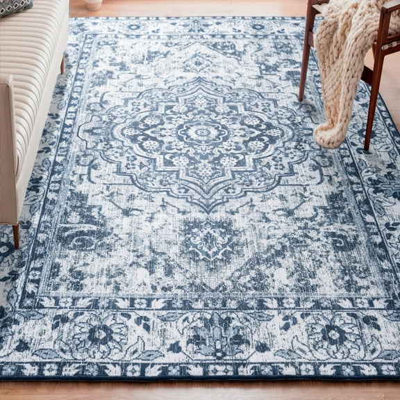 DweIke Traditional Vintage Overdyed Retro Accent Rug,Non-Slip Boho Ethnic Retro Non-Shedding & Easy Care Carpet for Living Room/Bedroom 4'x 6' Light Blue