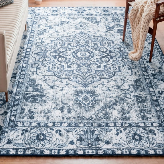 DweIke Traditional Vintage Overdyed Retro Accent Rug,Non-Slip Boho Ethnic Retro Non-Shedding & Easy Care Carpet for Living Room/Bedroom 4'x 6' Light Blue