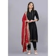 thumbnail image 1 of Dweep Sara Black Jaipuri Kurti Set with Pant, Red Dupatta, Rayon Slub Women Anarkali Suit XXL/44, 1 of 9