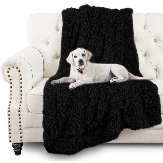 Dwelke Fluffy Dog Blankets for Dogs, Cats and Small Pets,Soft Plush Faux Fur Puppy Snuggle Blanket,40"x60",Black
